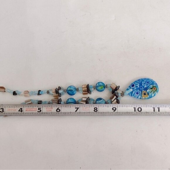 Millefiori Y Drop Glass Pendant Necklace Millefiori Glass Chips Stones Turquoise - Picture 10 of 10